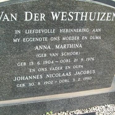 WESTHUIZEN Johannes Nicolaas Jacobus, van der 1902-1980 &amp; Anna Marthina VAN SCHOOR 1904-1976