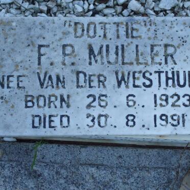 MULLER F.P. nee VAN DER WESTHUIZEN 1923-1991