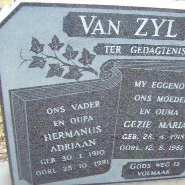 ZYL Hermanus Adriaan, van 1910-1991 &amp; Gezie Maria 1918-1981