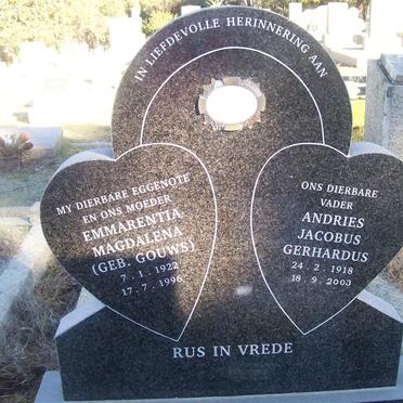 ? Andries Jacobus Gerhardus 1918-2003 &amp; Emmarentia Magdalena GOUWS 1922-1996