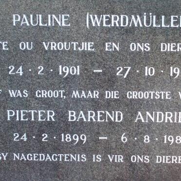 ? Pieter Barend Andries 1899-1982 &amp; Pauline WERMULLER 1901-1960