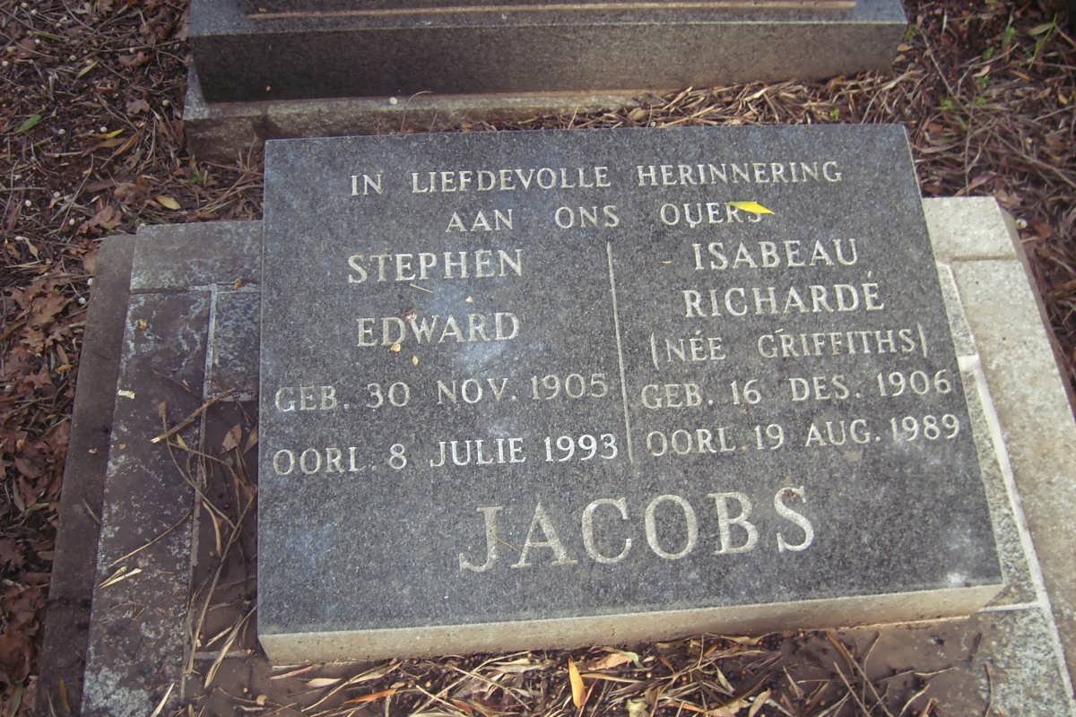 JACOBS Stephen Edward 1905-1993 &amp; Isabeau Richardé GRIFFITHS 1906-1989