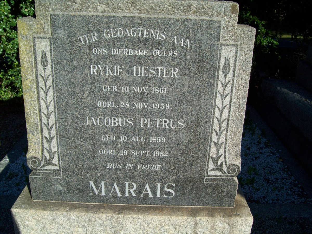 MARAIS Jacobus Petrus 1859-1952 &amp; Rykie Hester 1861-1939