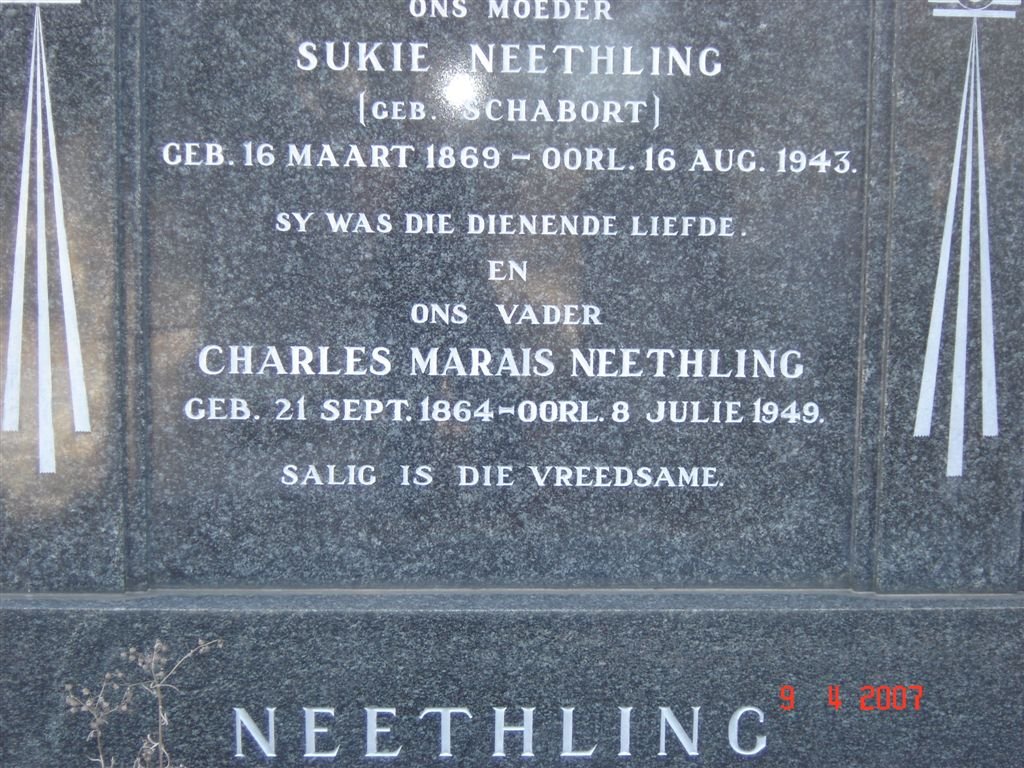 NEETHLING Charles Marais 1864-1949 &amp; Sukie SCHABORT 1869-1943