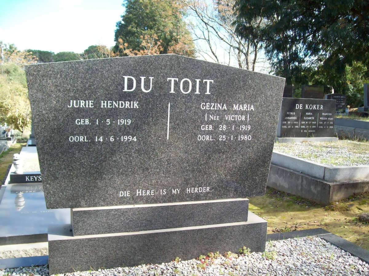 TOIT Jurie Hendrik, du 1919-1994 &amp; Gezina Maria VICTOR 1919-1980