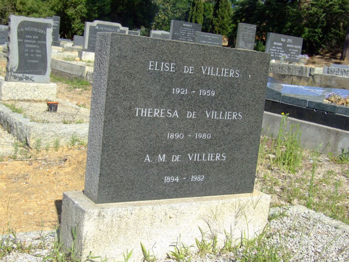 VILLIERS Elise, de 1921-1959 :: DE VILLIERS Theresa 1890-1980 :: DE VILLIERS A.M. 1894-1982