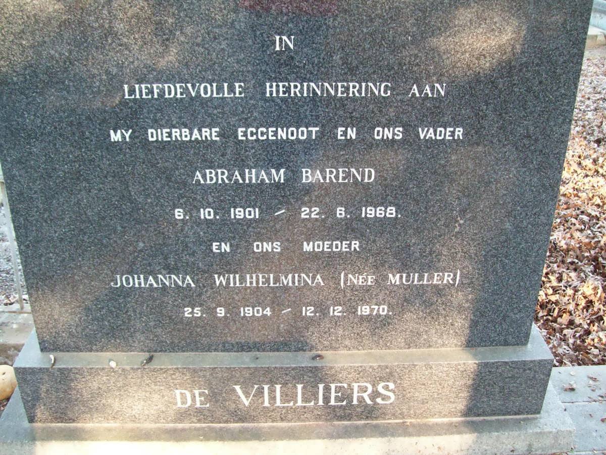 VILLIERS Abraham Barend, de 1901-1968 &amp; Johanna Wilhelmina MULLER 1904-1970