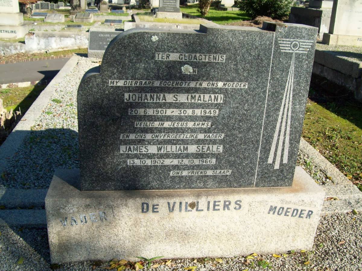 VILLIERS James William Seale, de 1902-1966 &amp;  Johanna S. MALAN 1901-1949