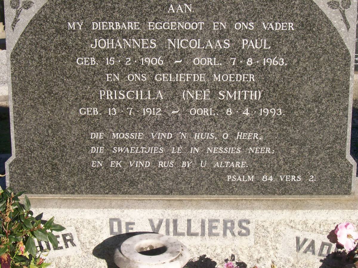 VILLIERS Johannes Nicolaas Paul, de 1906-1963 &amp; Priscilla SMITH 1912-1993