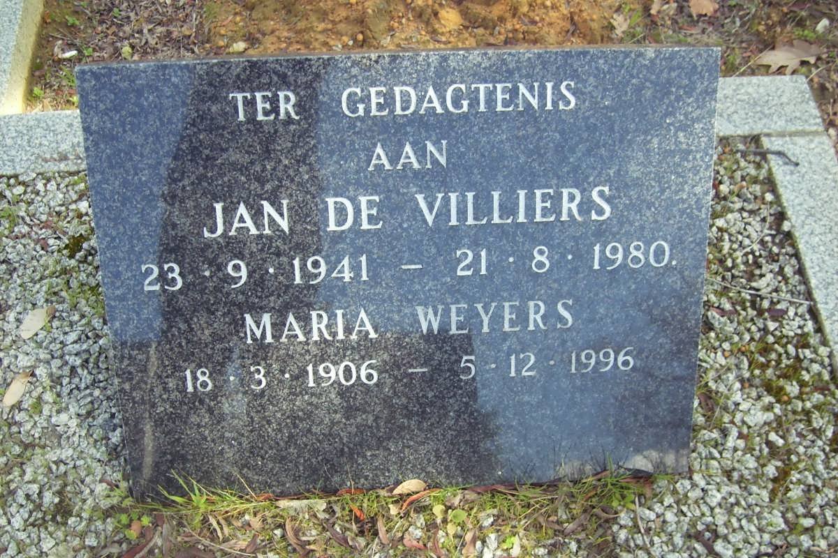 VILLIERS Jan, de 1941-1980 &amp; Maria WEYERS 1906-1996