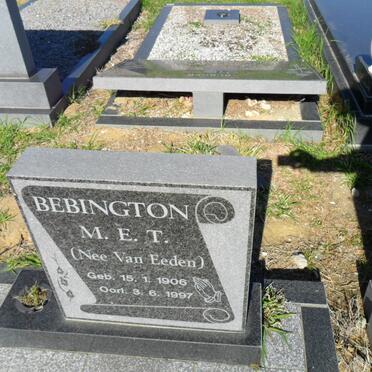 BEBINGTON M.E.T. nee VAN EEDEN 1906-1997