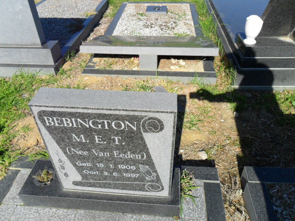 BEBINGTON M.E.T. nee VAN EEDEN 1906-1997