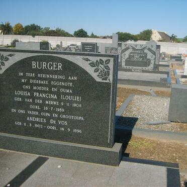 BURGER Andries De Vos 1902-1996 &amp; Louisa Francina VAN DER MERWE 1906-1989