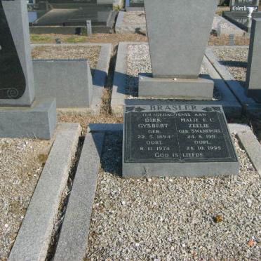 BRASLER Dirk Gysbert 1894-1974 &amp; Malie E.C. Zelie SWANEPOEL 1911-1995