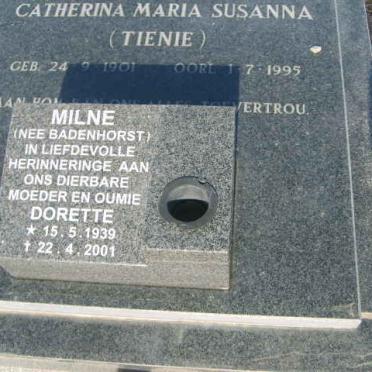 BADENHORST Jan Louis 1901-1988 &amp; Catherina Maria Susanna 1901-1995 :: MILNE Dorette nee BADENHORST 1939-2001