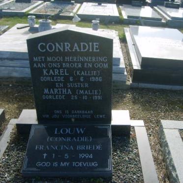 CONRADIE Karel -1986 :: CONRADIE Martha -1991 :: LOUW Francina Briede nee CONRADIE -1994
