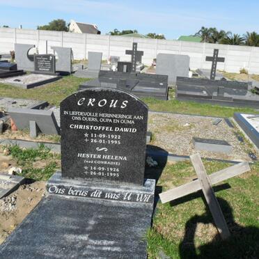 CROUS Christoffel Dawid 1922-1995 &amp; Hester Helena  CONRADIE 1926-1995