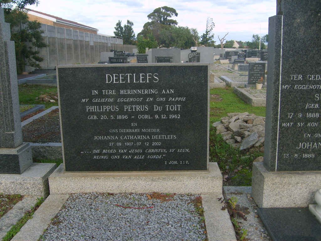 DEETLEFS Philippus Petrus du Toit 1896-1962 &amp; Johanna Catharina 1907-2002