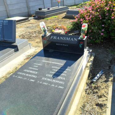FRANSMAN Andries 1933-2006 &amp; Georgina 1942-2003