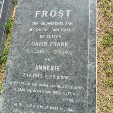 FROST David Frank 1951-2001 &amp; Annekie 1953-2001