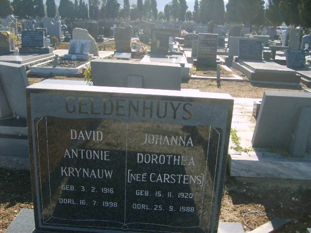 GELDENHUYS David Antonie Krynauw 1916-1998 &amp; Johanna Dorothea CARSTENS 1920-1988