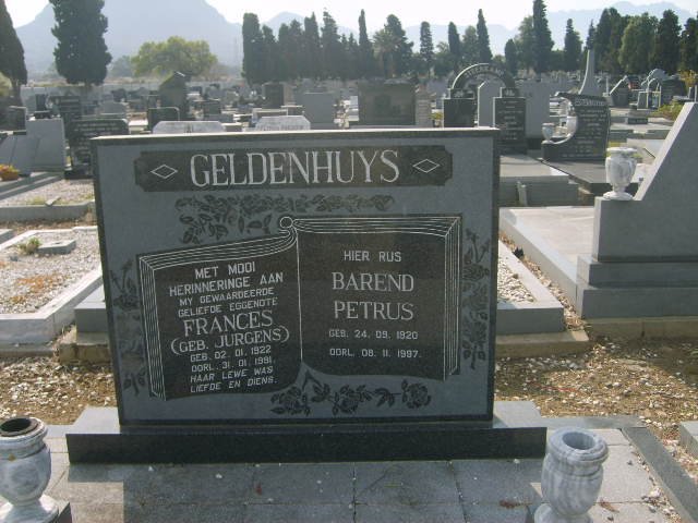 GELDENHUYS Barend Petrus 1920-1997 &amp; Frances JURGENS 1922-1991