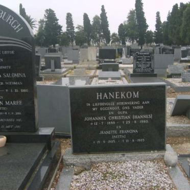 HANEKOM Johannes Christian 1898-1980 &amp; Jeanette Francina 1905-1985
