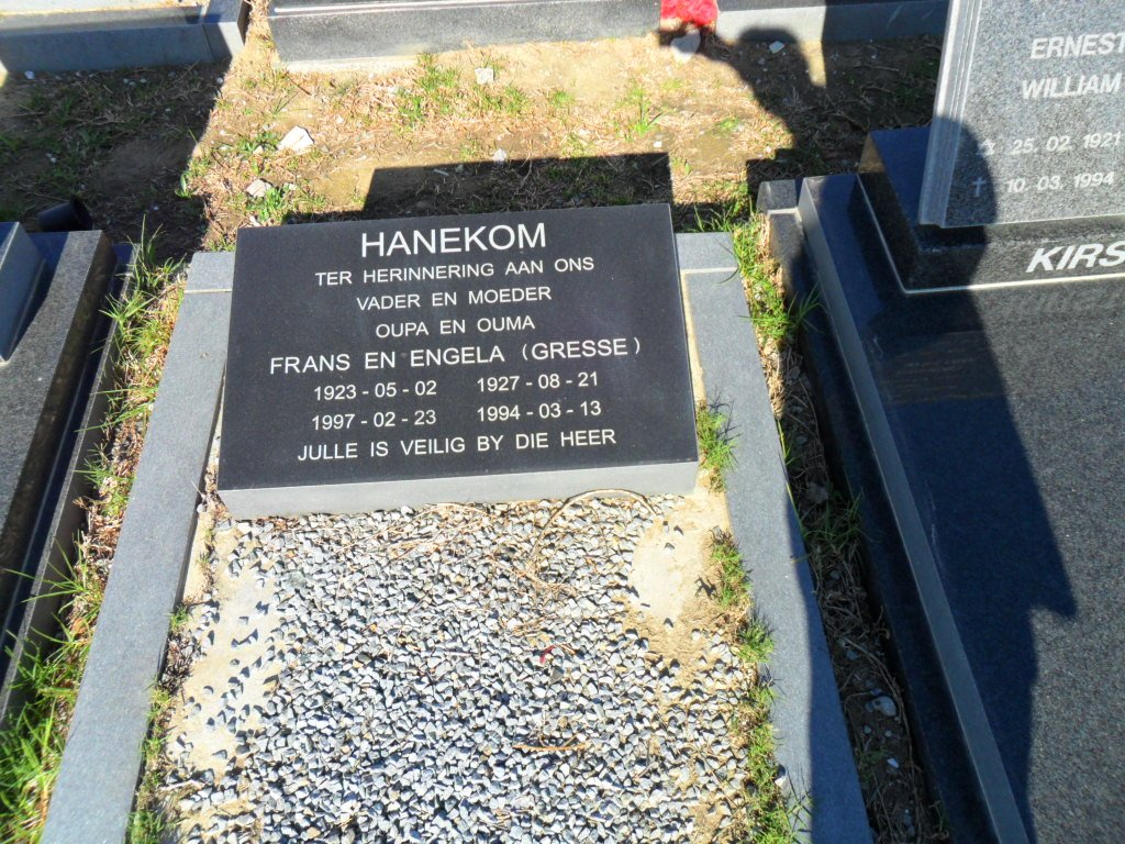 HANEKOM Frans 1923-1997 &amp; Engela GRESSE 1927-1994