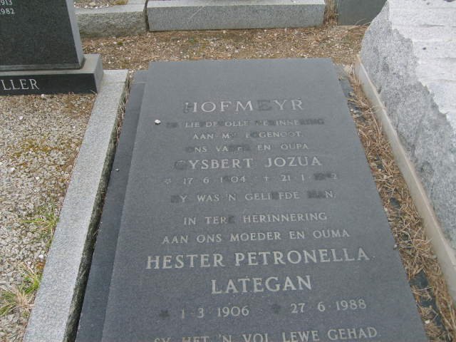 HOFMEYR Gysbert Jozua 1904-1982 &amp; Hester Petronella Lategan HUGO 1906-1988