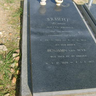 JOUBERT Aletta Johanna previously VAN WYK  nee VAN HEERDEN  1904-1973 :: VAN WYK Benjamin 1939-1977