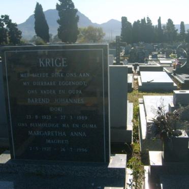 KRIGE Barend Johannes 1923-1989 &amp; Margaretha Anna 1927-1996