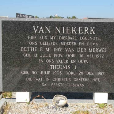 NIEKERK Theunis J., van 1905-1987 &amp; Bettie E.M. VAN DER MERWE 1909-1977