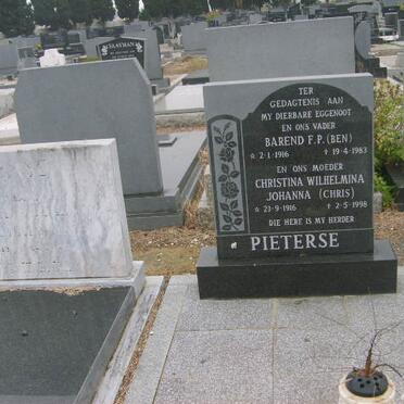 PIETERSE Barend F.P. 1916-1983 &amp; Christina Wilhelmina Johanna 1916-1998