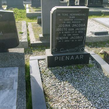 PIENAAR Hendrik Jacobus 1894-1977 &amp; Josina Jacoba Jooste  JACOBS  1903-1972