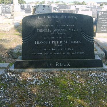 ROUX Francois Pieter Stephanus, le 1882-1969 &amp; Cornelia Sussana Maria BURGER 1887-1963