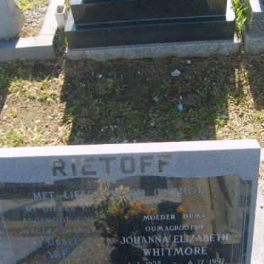 RIETHOFF Bubbles Arf?  &amp; Johanna Elizabeth WHITMORE 1925-1997