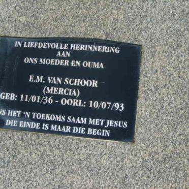 SCHOOR M.J., van 1928-1991 &amp; E.M. 1936-1993 :: LOTTER Elize nee VAN SCHOOR 1965-1988