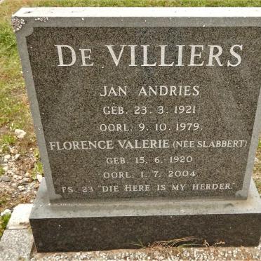 VILLIERS Jan Andries, de 1921-1979 &amp; Florence Valerie SLABBERT 1920-2004