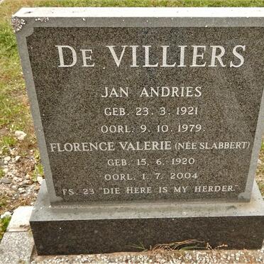 VILLIERS Jan Andries, de 1921-1979 &amp; Florence Valerie SLABBERT 1920-2004