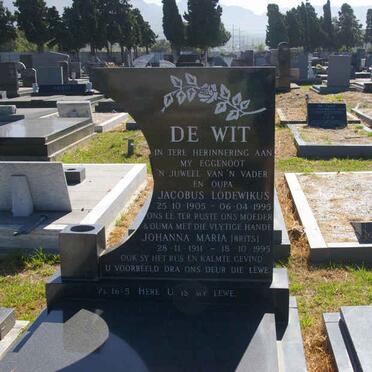 WIT Jacobus Lodewikus 1905-1995 &amp; Johanna Maria BRITS 1911-1995