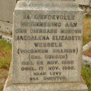 WESSELS Magdalena Elizabeth voorheen CILLIERS nee BURGER 1898-19?5