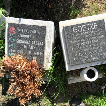 BLAKE Susanna Aletta 1925-1999 :: GOETZE Frederick Victor 1912-2000 &amp; Gladys Leah 1916-1999