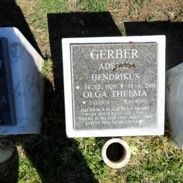 GERBER Adrian Hendrikus 1929-2001 &amp; Olga Thelma 1924-2007