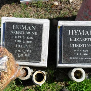 HUMAN Arend Brink 1925-1995 &amp; Helene 1923-1997 :: HYMAN Elizabeth Christina 1920-1996