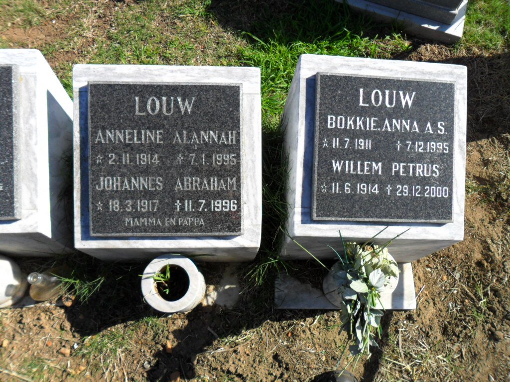 LOUW Johannes Abraham 1917-1996 &amp; Anneline Alannah 1914-1995 :: LOUW Willem Petrus 1914-2000 &amp; A.S. 1911-1995