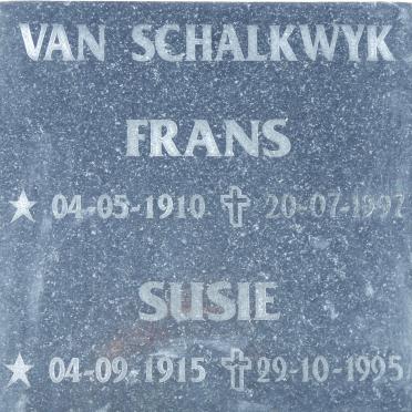 SCHALKWYK Frans, van 1910-1997 &amp; Susie 1915-1995