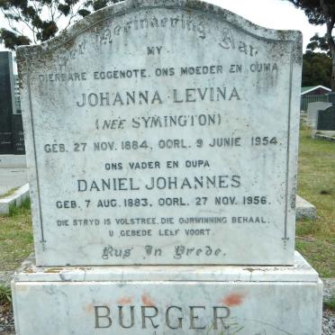BURGER Daniel Johannes 1883-1956 &amp; Johanna Levina SYMINGTON 1884-1954