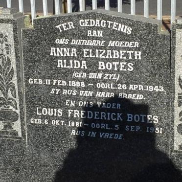 BOTES Louis Frederick 1881-1951 &amp; Anna Elizabeth Alida VAN ZYL 1888-1943