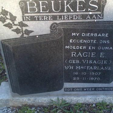 BEUKES Ragie E. voorheen MacFARLANE nee VISAGIE 1907-1970