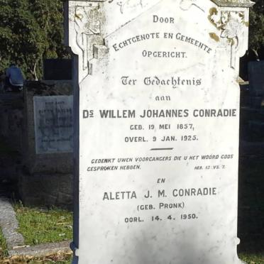CONRADIE Willem Johannes 1857-1925 &amp; Aletta J.M. PRONK -1950